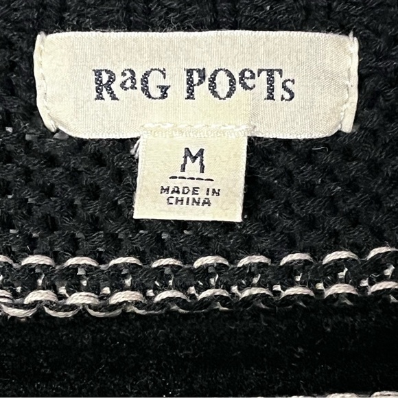 Rag Poets | Black Tan Boxy V-Neck Pullover Sweater, Medium - Picture 9 of 11